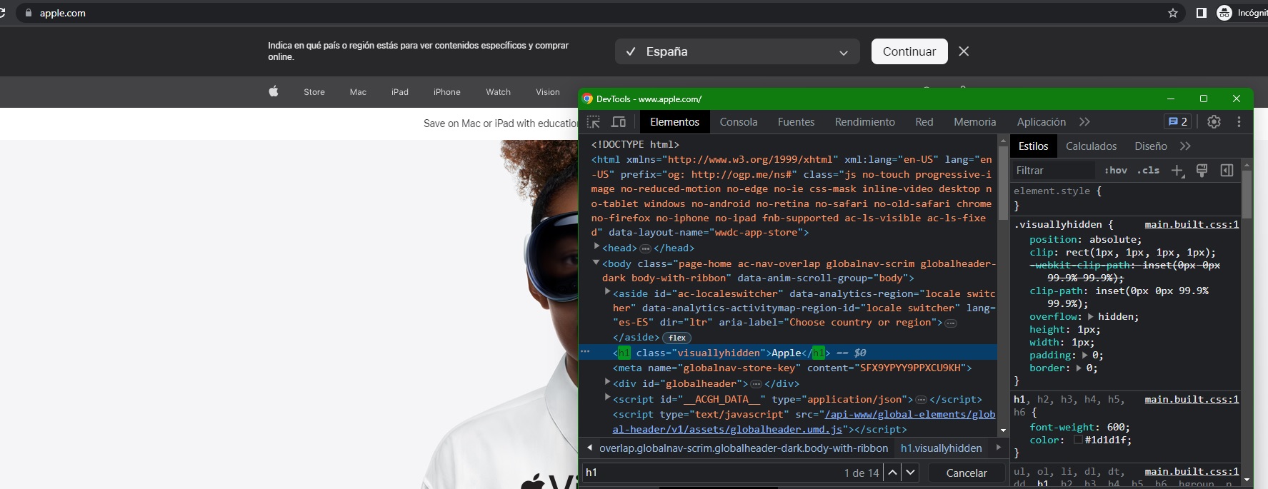 Fallo de Apple en heading
