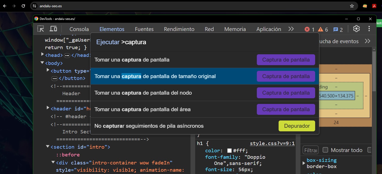 capturar pantalla con devtools