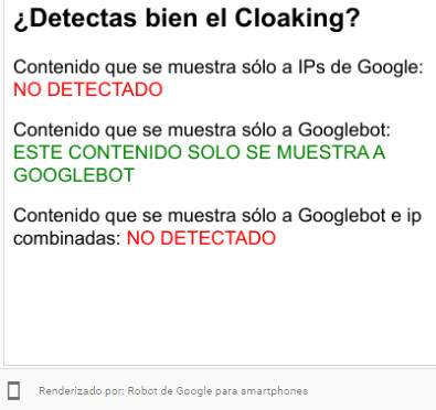 probar cloaking mobile test
