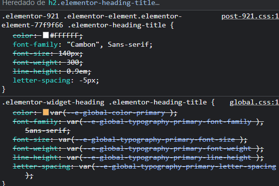 CSS sin optimizar en Elementor
