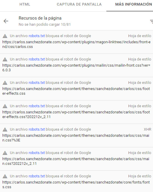 CSS bloqueado por robots.txt