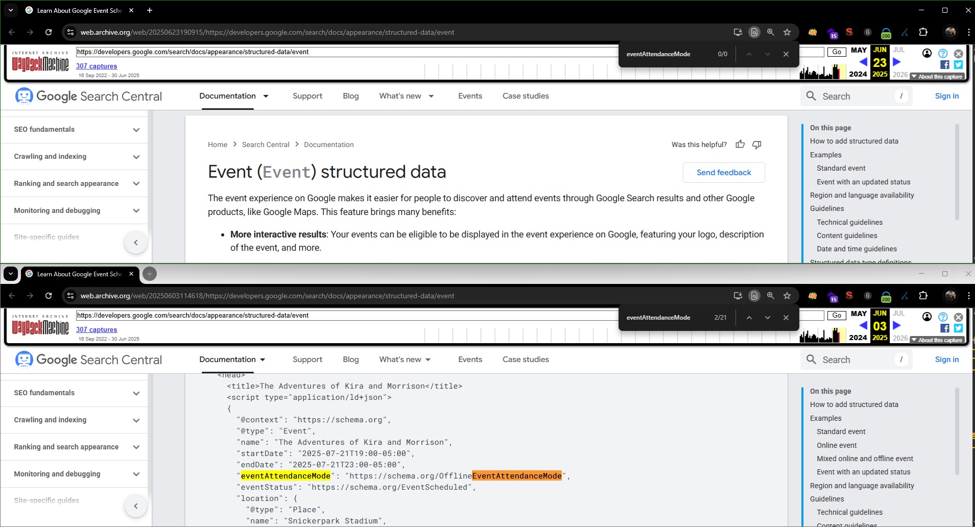 The option to attend online disappears from Google’s structured-data docs