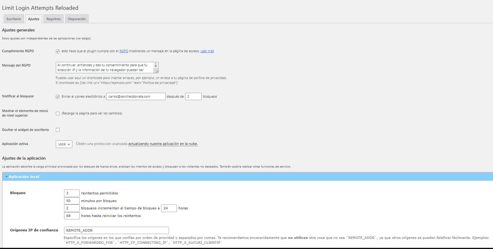 Configuración Limit Login Attempts