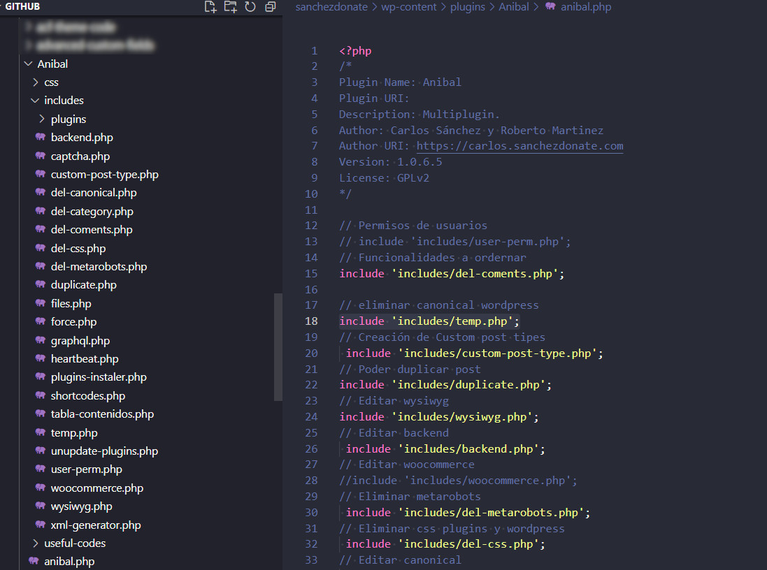 Plugin WordPress con includes organizados