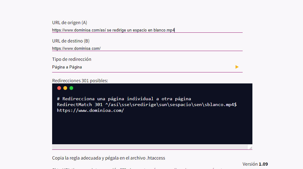 espacios en blanco htaccess