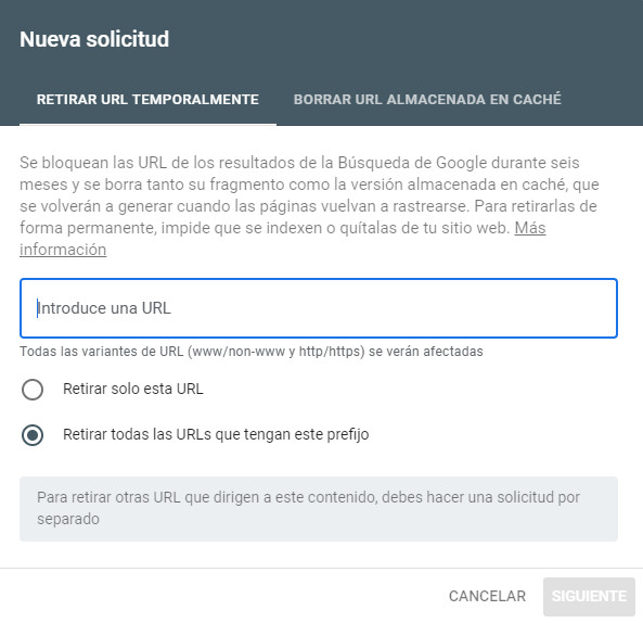 desindexacion de Google Search Console