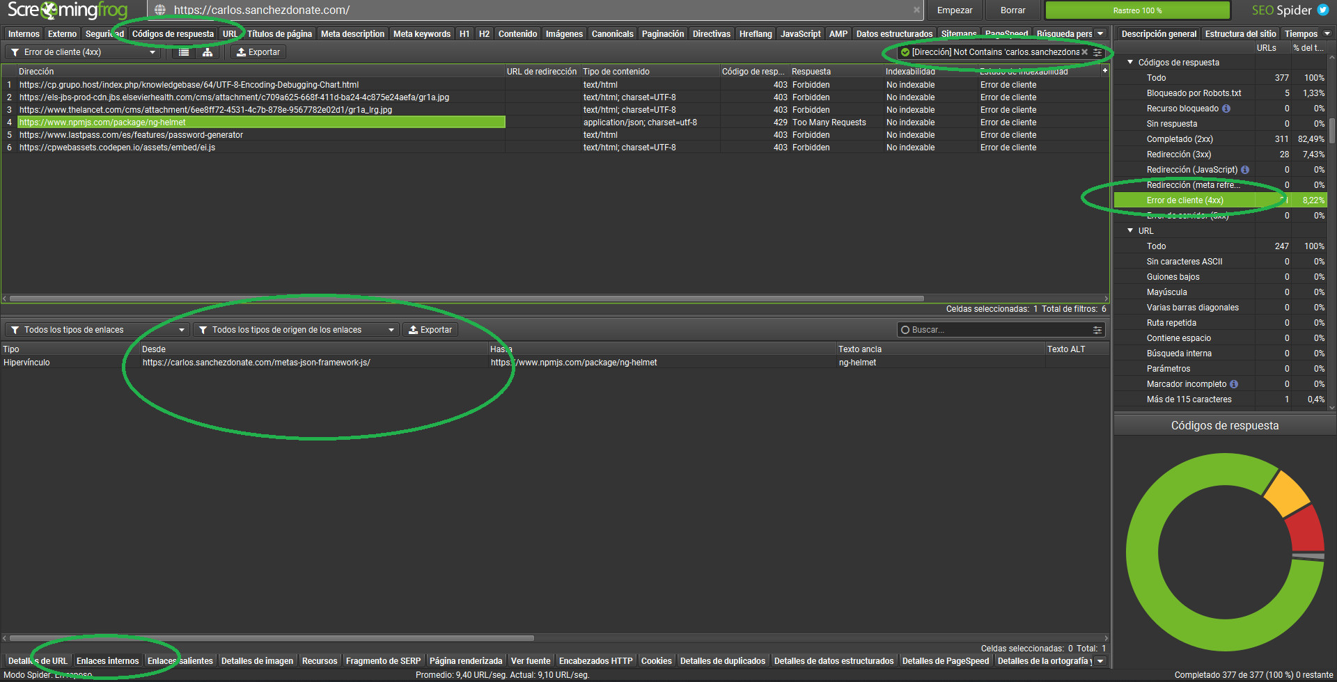 Outbound links con error desde screaming frog