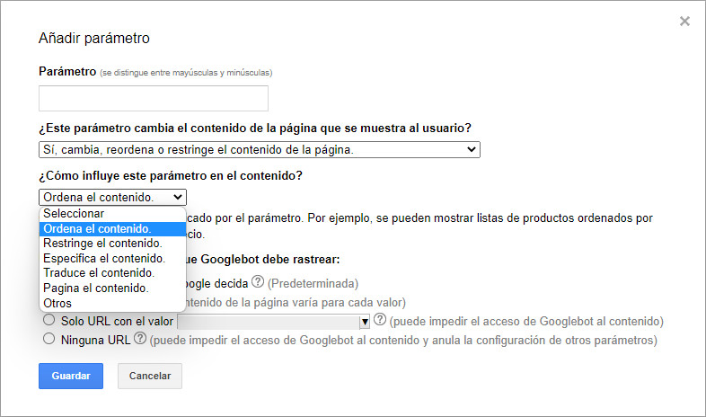 Funcionamiento de la antigua Herramienta parametros Search Console