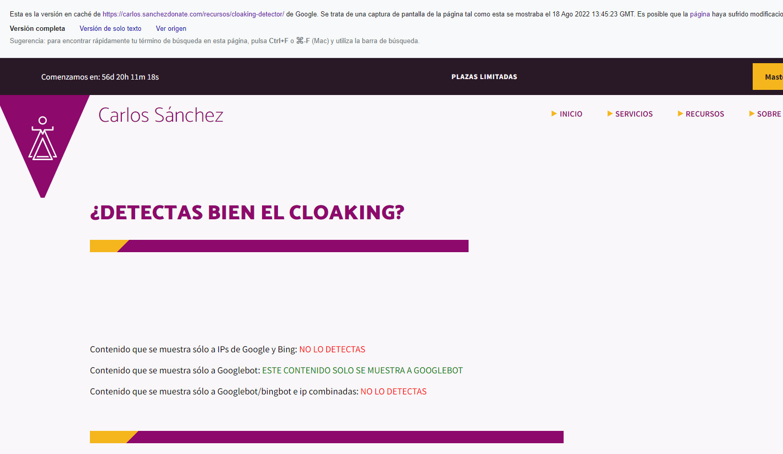Cloaking indetectable por webcache